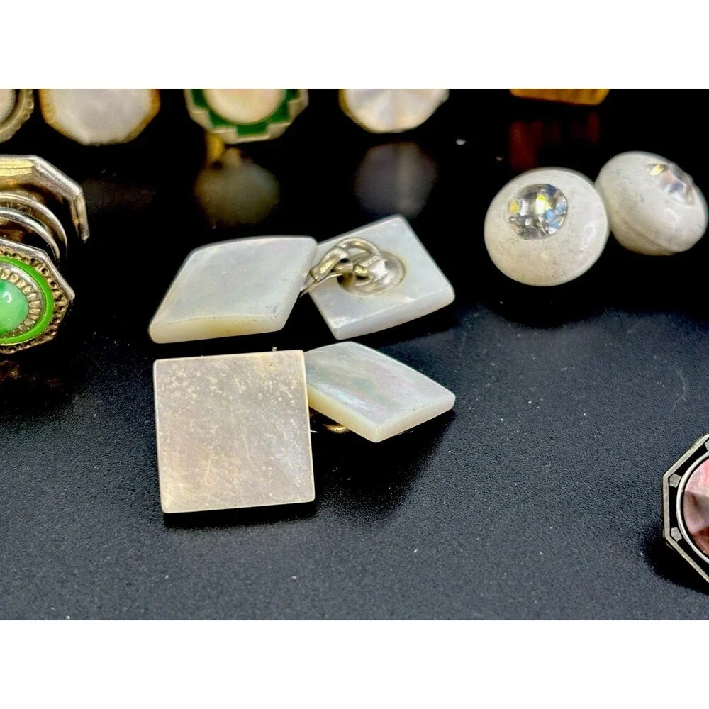 Antique Mixed Lot of Men’s Mother of Pearl & RS Cuff Links-Collar Studs-Buttons
